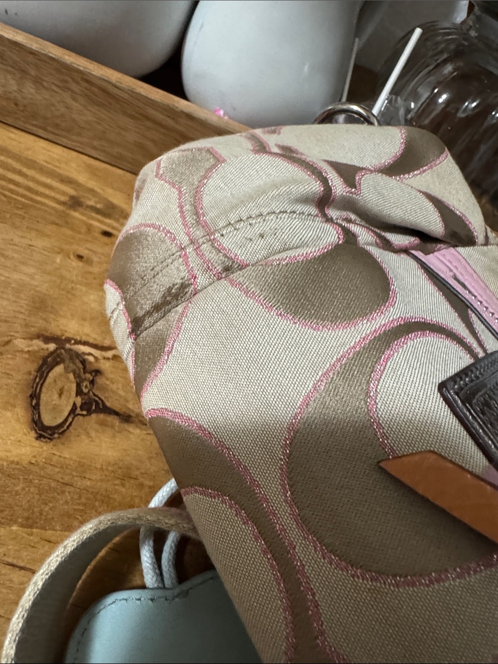 Coach Poppy Beige and Pink Signature Canvas Crossbody Purse - Vintage - Picture 11 of 17